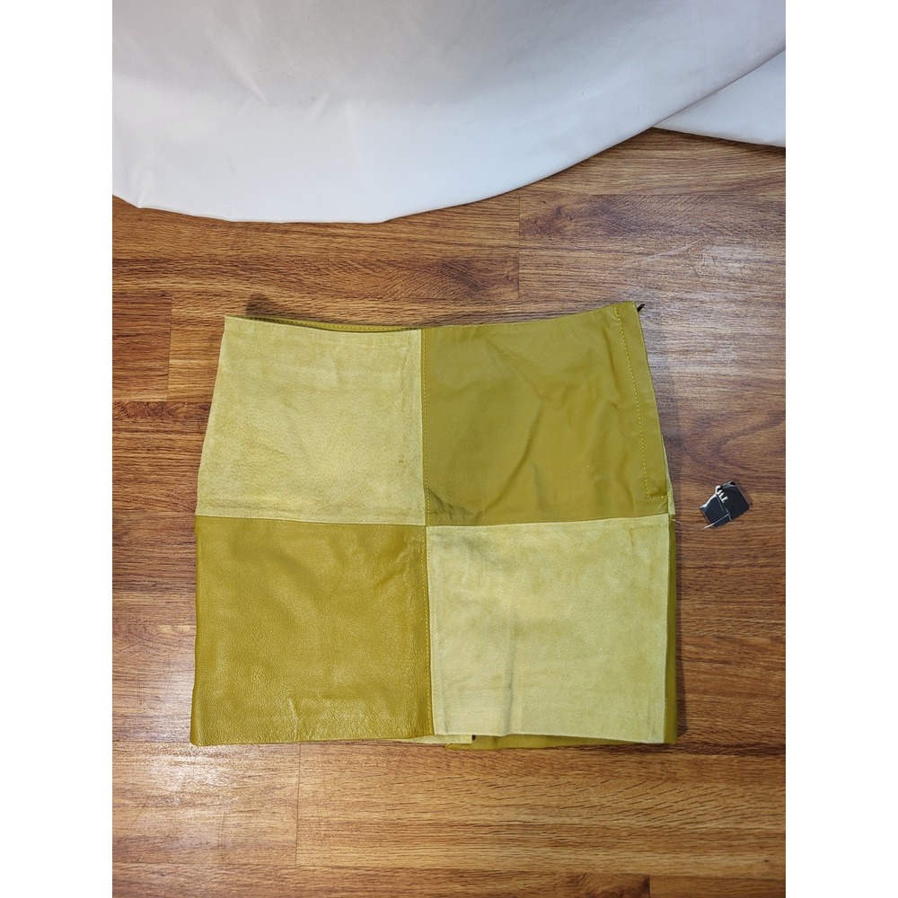 Vintage Forever 21 Mustard Yellow Leather Patchwork Mini Skirt Size M